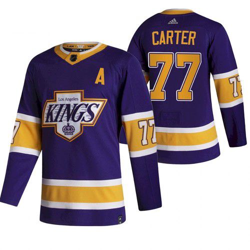 Cheap Men Los Angeles Kings 77 Carter Purple NHL 2021 Reverse Retro jersey